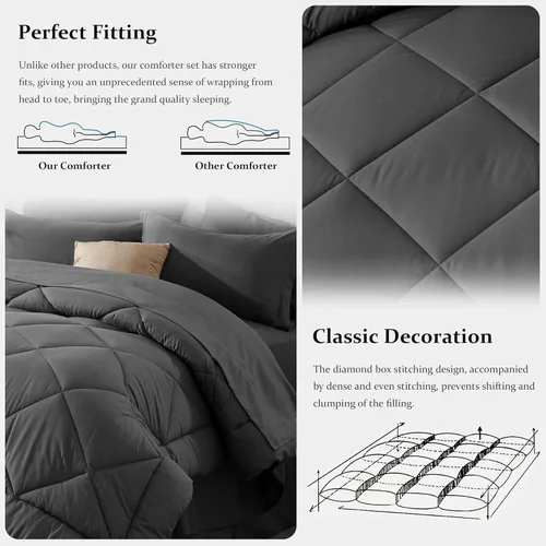 Miniatura 5 de Newspin - Juego de edredón de 6 piezas y tamaño individual XL, ropa de cama en una bolsa, con edredón y sábanas, fundas de almohada, sábana