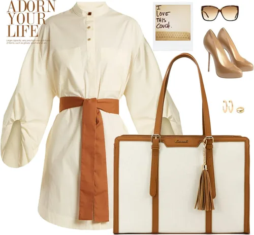 Miniatura 3 de LOVEVOOK Bolsa para laptop para mujer, bolsa de lona ligera de 15.6 pulgadas, bolsa grande para computadora, con bolso de mano, para negocios, Beige