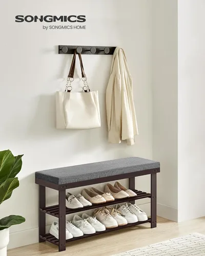 Miniatura 2 de SONGMICS Banco de zapatos de bambú, organizador de zapatos de 3 niveles para entrada, sala de estar, asiento de banco con capacidad para hasta 300