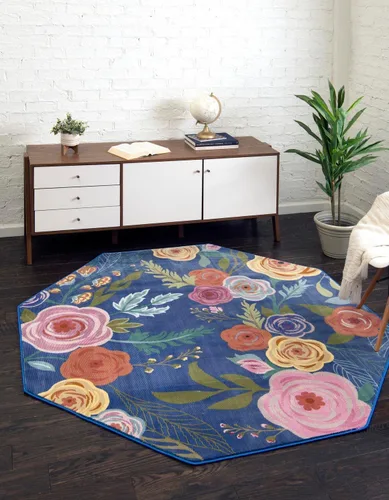 Miniatura 23 de Unique Loom Blossom Collection - Alfombra Ashley (2' 7" x 12' 2", alfombra de pasillo, azul/oliva)