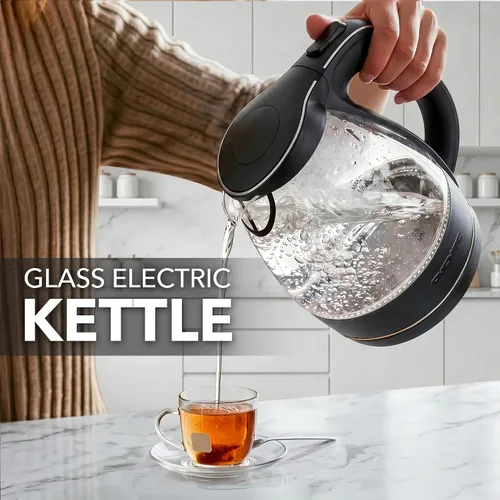 Miniatura 7 de OVENTE Hervidor eléctrico de 1.5L, calentador de agua de vidrio de borosilicato para encimera y hervidor para café o té, libre de BPA, apagado Negro