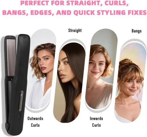 Miniatura 6 de Gosect Plancha de pelo inalámbrica, plancha plana de viaje recargable para mujeres, mini alisador y rizador de pelo portátil 2 en 1, calentamiento