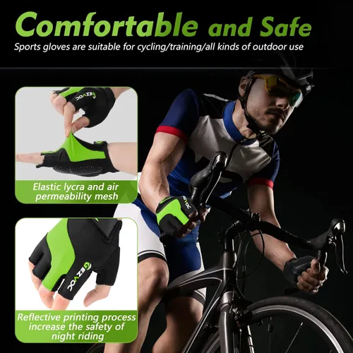 Miniatura 4 de GEZVOC Guantes de ciclismo para hombres y mujeres con almohadilla absorbente de golpes, agarre extra, ajuste flexible y cómodo, peso ligero, guantes