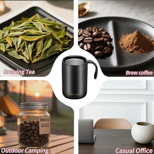 Miniatura 6 de Juego de cafetera de campamento de 16.5 onzas, cafetera portátil de acero inoxidable 304, cafetera de camping para exteriores, viajes, hogar