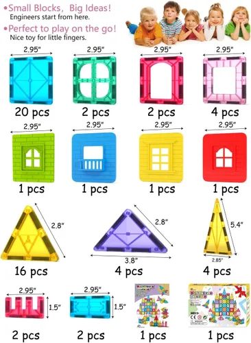 Miniatura 4 de Jasonwell - Azulejos magnéticos, bloques magnéticos para niños 60 piezas, conjuntos de construcción 3D, juguetes con imanes, juguetes educativos
