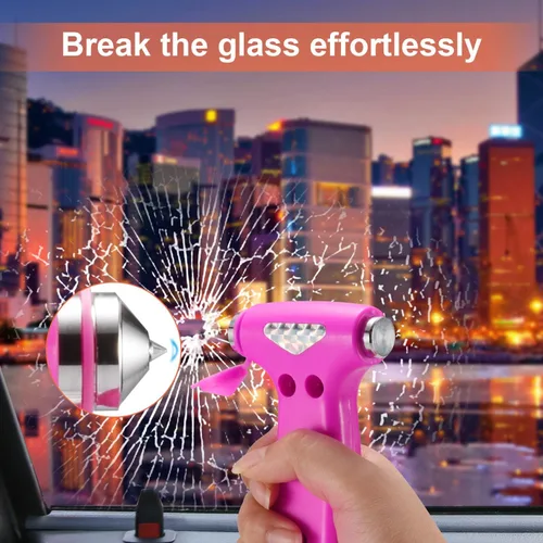 Miniatura 7 de THINKWORK Martillo de seguridad para automóvil de regalo para mujeres, herramienta tres en uno con rompeventanas y cortador de cinturón de 2-Rosa