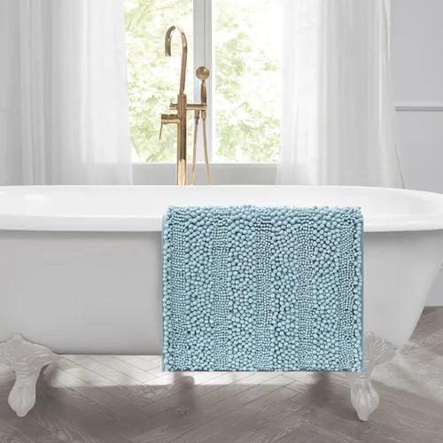 Miniatura 5 de Laura Ashley Tapete de baño de chenilla Astor 100% poliéster Decoración de baño premium Lavable a máquina Respaldo TPR Mide 17 x 24 Aqua