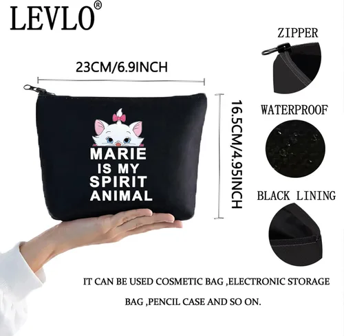 Miniatura 2 de LEVLO Marie - Bolsa de cosméticos con diseño de gatos de dibujos animados, regalo Marie Is My Spirit Animal Maquillaje con cremallera, Marie Spirit