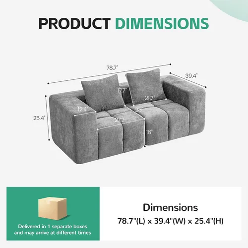 Miniatura 2 de Sofá biplaza modular sin huesos de 78.7 pulgadas, sofá de nube copetudo con asiento profundo, sofá de felpilla para sala de estar, sofá comprimido