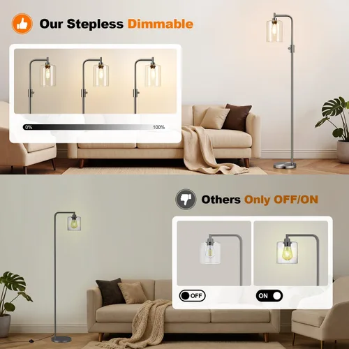 Miniatura 3 de 【Actualizada】Lámpara de pie regulable para sala de estar con pantalla de cristal, lámpara de pie moderna de níquel cepillado con bombilla LED de 900