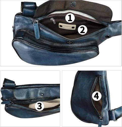 Miniatura 3 de Bolso de cuero genuino para mujeres y hombres, mochila de cuero retro para el pecho, bolso cruzado