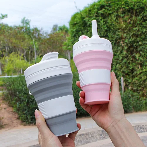 Miniatura 6 de Taza de camping plegable con popote de silicona plegable para café, botella deportiva, portátil, para viajes, al aire libre, 16 onzas, 20 onzas