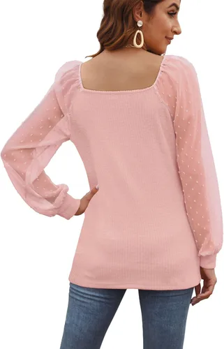 Miniatura 4 de WIHOLL Blouse Tops for Women Loose Fit Long Sleeve Shirts Square Neck Tops