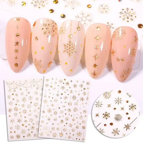 Miniatura 5 de 12 hojas de calcomanías de arte de uñas de copo de nieve de Navidad, suministros de uñas doradas, calcomanías de uñas de copo de nieve, copos