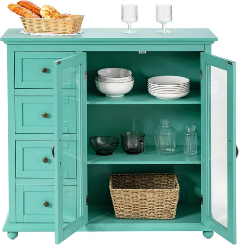 Miniatura 4 de Giantex Aparador buffet, armario de almacenamiento de madera, mesa consola con 4 cajones, credenza de 2 puertas, muebles de sala de estar, comedor