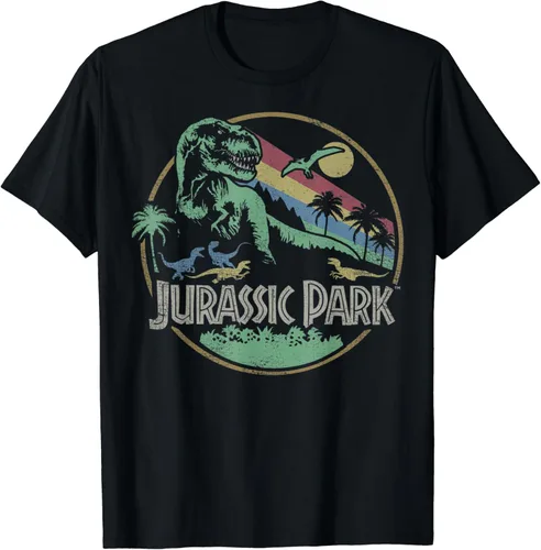 Jurassic Park Camiseta retro con logotipo circular de color oscuro Negro S