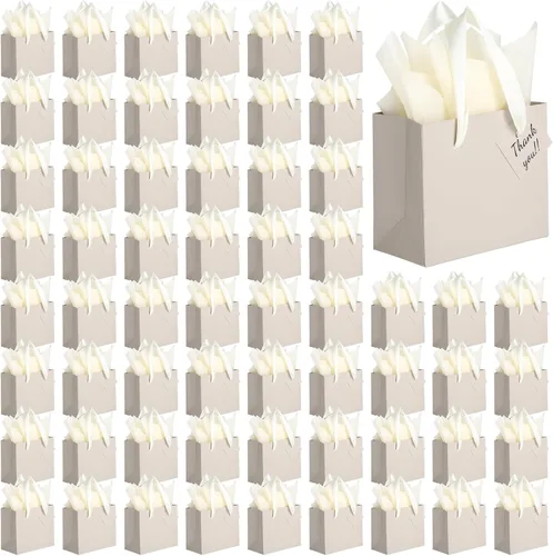 Miniatura 16 de Qilery 50 bolsas de regalo de papel de boda a granel con papel de seda, pequeñas bolsas de regalo con asa y etiquetas para cumpleaños, bodas