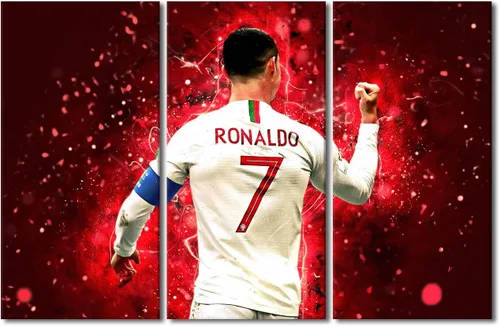 Miniatura 14 de TISHIRON CR7 - Póster de Cristiano Ronaldo de 3 piezas, lienzo para pared, cuadros de superestrella de fútbol, arte de pared grande envuelto