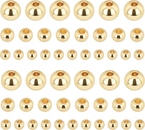 PH PandaHall 180 cuentas chapadas en oro de 18 quilates, 0.118 in, 0.157 in y 0.236 in, cuentas espaciadoras de metal liso, bola de oro sin