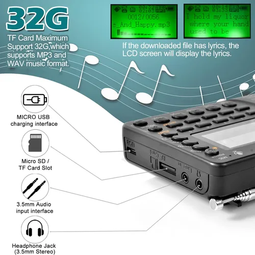 Miniatura 5 de ZHIWHIS Radio Bluetooth portátil, radios FM AM de onda corta con temporizador de sueño y función preestablecida, grabadora digital recargable