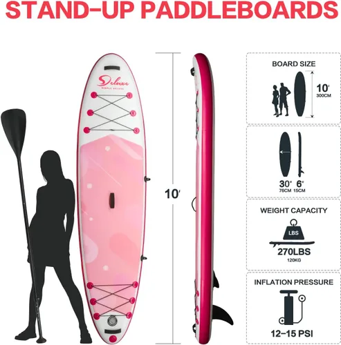 Miniatura 2 de Tabla de remo inflable Simple Deluxe Premium para todos los niveles de habilidad, tablas de remo rosa para adultos y jóvenes, tablas de remo