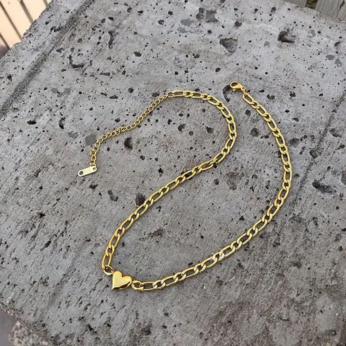 Miniatura 5 de FYXOTI Gargantilla de corazón de oro para mujer, collar chapado en oro grueso de 18 quilates, collar de acero inoxidable con forma de corazón