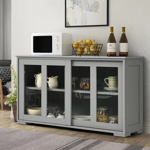 Miniatura 9 de Byroce - Aparador de buffet, armario apilable de almacenamiento para barra de café con estante ajustable y puertas correderas de vidrio, armario