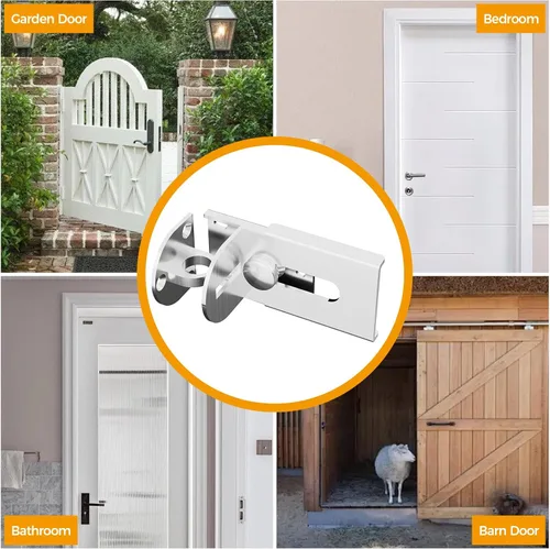 Miniatura 5 de Cerradura de puerta corredera, cerradura de cerrojo de puerta de 90 grados, candado de seguridad de ángulo recto de acero inoxidable con tornillos