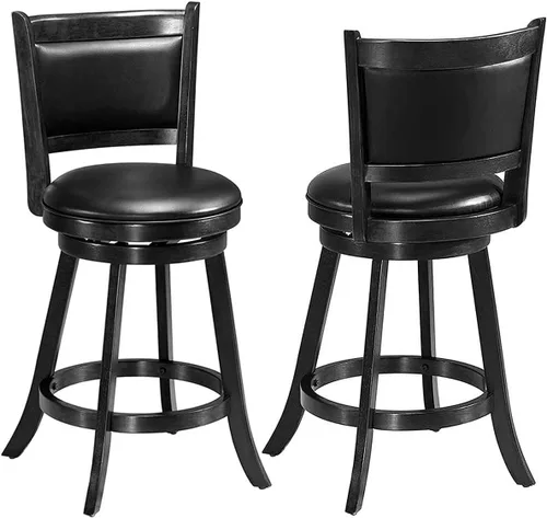 Miniatura 6 de ERGOMASTER Taburetes de bar giratorios de 24 pulgadas con respaldo, madera de caucho, negro, juego de 2