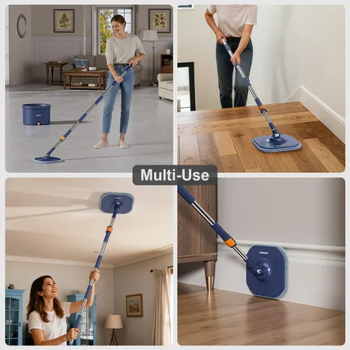 Miniatura 6 de HoMettler Juego de trapeador giratorio y cubo, cubo de fregona con sistema de agua sucia separado, mopas de limpieza profunda para suelos/paredes