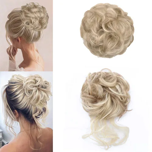 Miniatura 31 de KETHBE Moño desordenado, extensión de moños de pelo despeinado, banda elástica para el cabello, moño rizado para mujeres (negro)