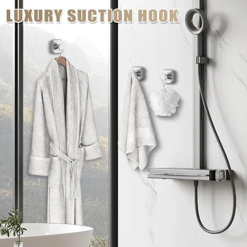 Miniatura 8 de Ganchos de ventosa para ducha - Ganchos reutilizables para baño para toallas, batas y lofa - Montaje sin taladro en cocina, paredes, metal, vidrio