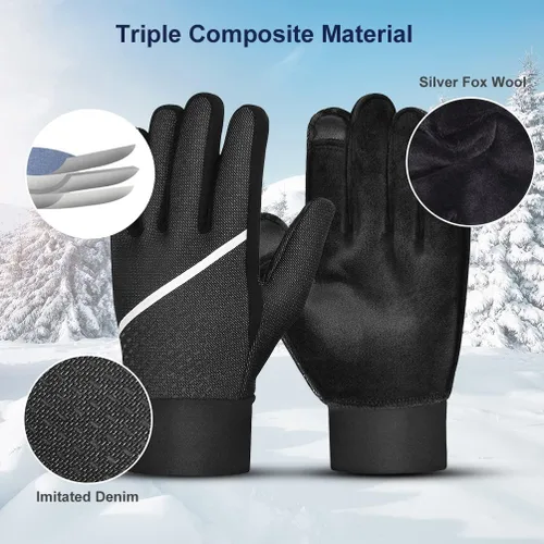 Miniatura 6 de Guantes de invierno para hombres y mujeres, para pantalla táctil para clima frío, antideslizantes, guantes cálidos con forro térmico de punto suave