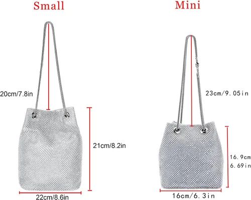 Miniatura 2 de Ayliss - Bolsa tipo cubo con diamantes de imitación para mujer, que se cruza en el cuerpo, tamaño minipequeño, brillante, de noche