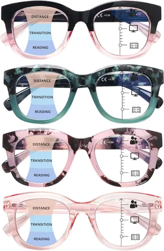 Lentes de lectura progresivas con multienfoque estilo Oprah para mujeres, lectores de computadora con bloqueo de luz azul y bisagra de resorte