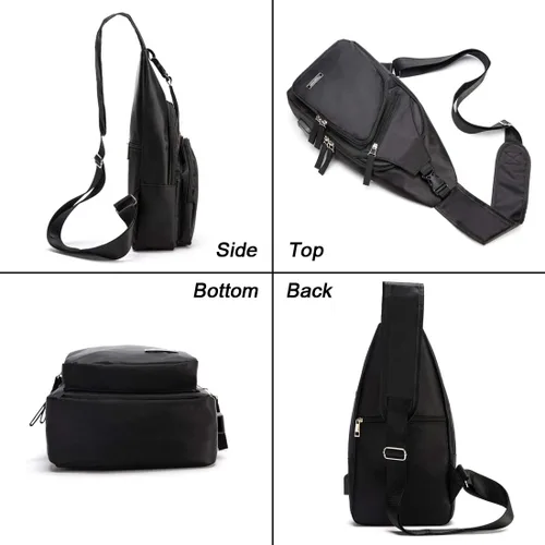 Miniatura 4 de Sling Bag Sling Mochila Crossbody Mochila Pecho Bolso Hombro Puerto Cargador USB, Negro -, Mochila tipo bandolera