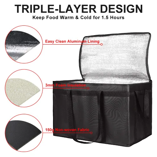Miniatura 4 de Bolsa aislada para entrega de alimentos, XXXL aislada reutilizable para comestibles/bolsas calientes, bolsa de mano para compras/viajes, bolsa