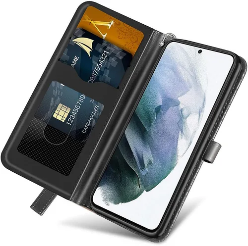 Miniatura 3 de Funda para Samsung Galaxy S22, funda tipo cartera para Samsung S22, piel sintética de alta calidad con relieve, función atril, ranuras