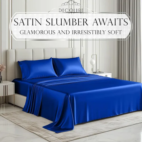 Miniatura 2 de DECOLURE Sábanas de Satén – Juego de ropa de cama de lujo sedoso tamaño King de 6 piezas, más suave que la seda, sin arrugas con sábana bajera