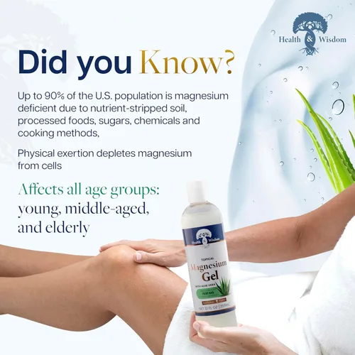 Miniatura 5 de Health and Wisdom Gel de magnesio puro con extracto de algas marinas y aloe vera, alivio tópico muscular y articular, hidratante natural y pura