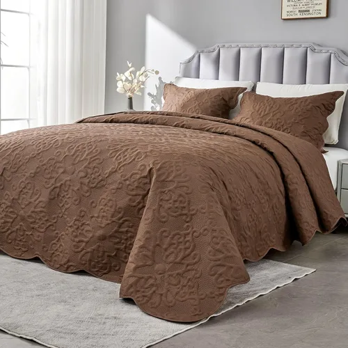 Miniatura 21 de Kingnex Juego de colcha tamaño King de 106 x 96 pulgadas, suave, ligera, acolchada, 3 piezas, 1 edredón y 2 fundas de almohada, color gris oscuro