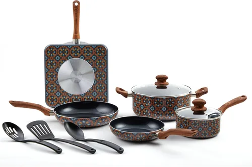 Miniatura 10 de IMUSA Juego de utensilios de cocina de cerámica antiadherente de 4 piezas de 8 pulgadas/10 pulgadas con asas suaves al tacto, aluminio, negro