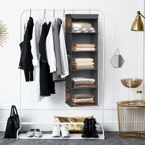 Miniatura 5 de Simple Houseware Organizador de armario colgante de 5 estantes, gris oscuro