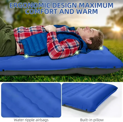 Miniatura 2 de FNARMW Colchoneta de dormir para camping, extra gruesa de 5 pulgadas, con almohada, bomba de pie integrada, almohadillas inflables compactas