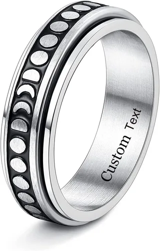 Miniatura 8 de Anillos giratorios personalizados de acero inoxidable para mujeres y hombres, juego de anillos de banda para ansiedad, sol, luna, estrella, anillo