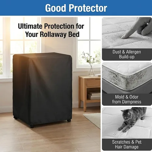Miniatura 4 de WOMACO Funda universal enrollable para cama, protector de almacenamiento plegable (negro, individual/31 pulgadas)