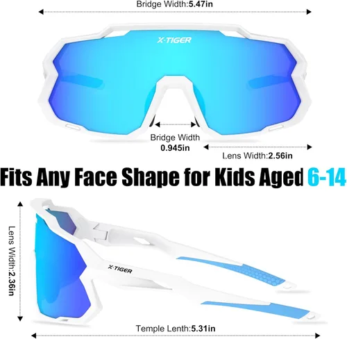 Miniatura 3 de X-TIGER Gafas de sol polarizadas para niños y niñas, lentes de sol de béisbol polarizadas para niños de 8 a 14 años, UV400, gafas de ciclismo