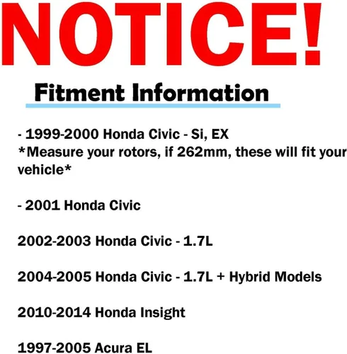 Miniatura 3 de Detroit Axle - Kit de frenos delanteros para Honda Civic 1999-2005 EL 2010-14 Insight Rotores de freno de disco Pastillas de freno de cerámica 1999
