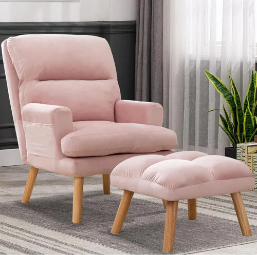 Miniatura 13 de CANMOV Silla decorativa moderna con otomana, sillón de tela suave con respaldo ajustable y bolsillos laterales, cómoda silla de descanso para sala