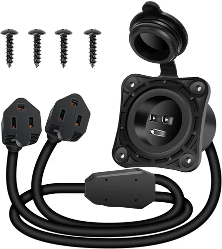 MECESOR Enchufe de puerto de entrada de alimentación de CA de 15 amperios y 125 V, enchufe de entrada de alimentación de tierra RV con cable de